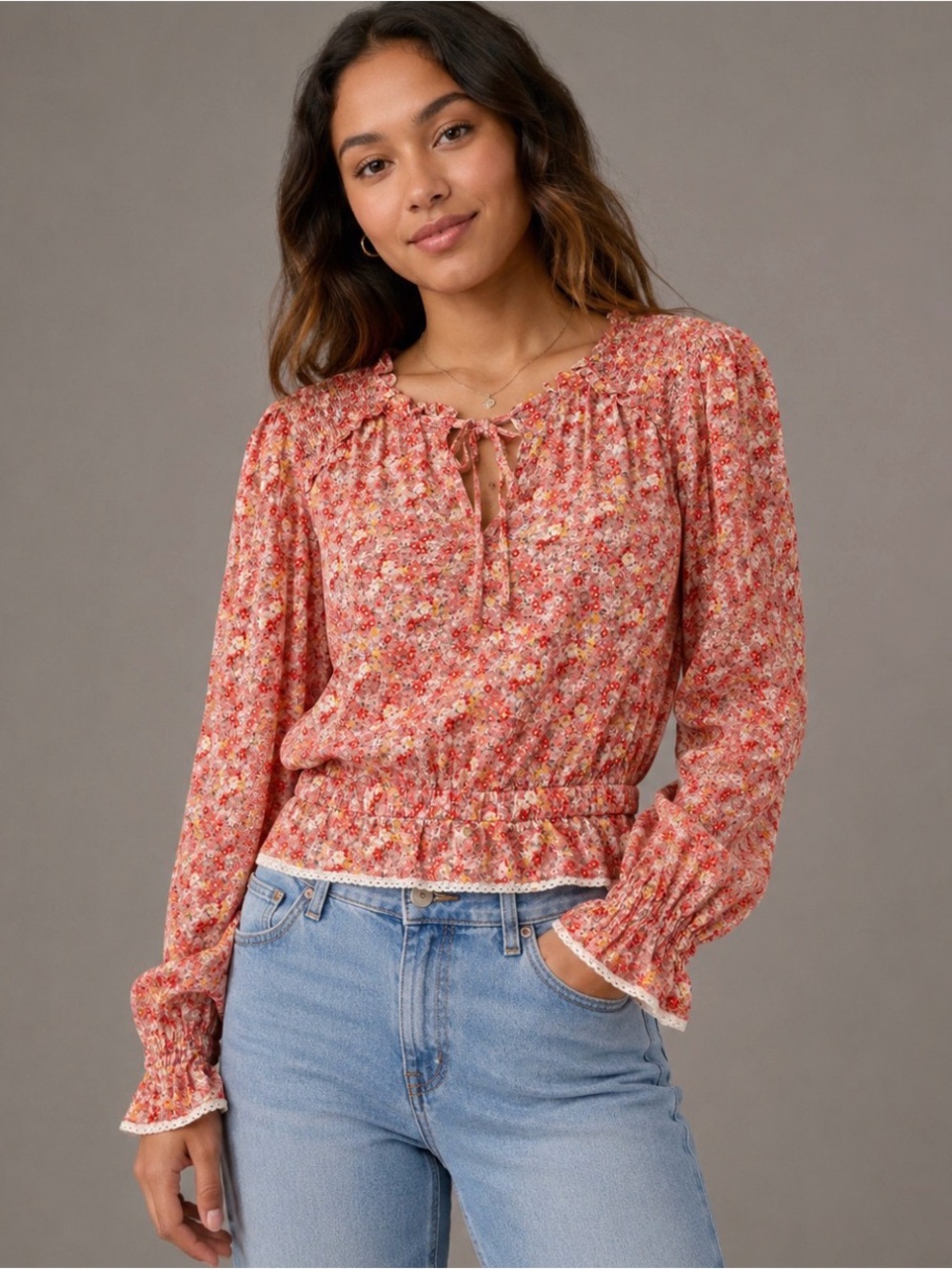 American Eagle Outfitters Orange Floral Blouse